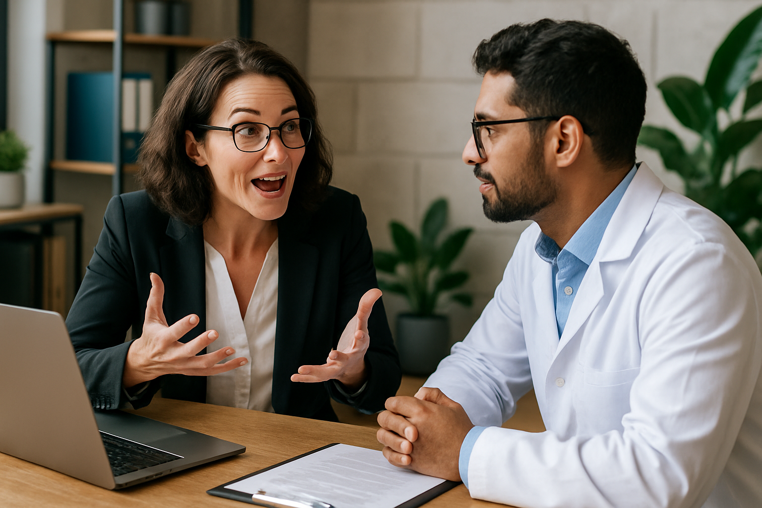 A passionate recruiter meeting with a biotech professional